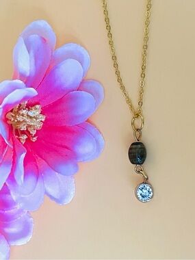 Gold plated Pendant Necklace with tigers eye and Clear Crystal
